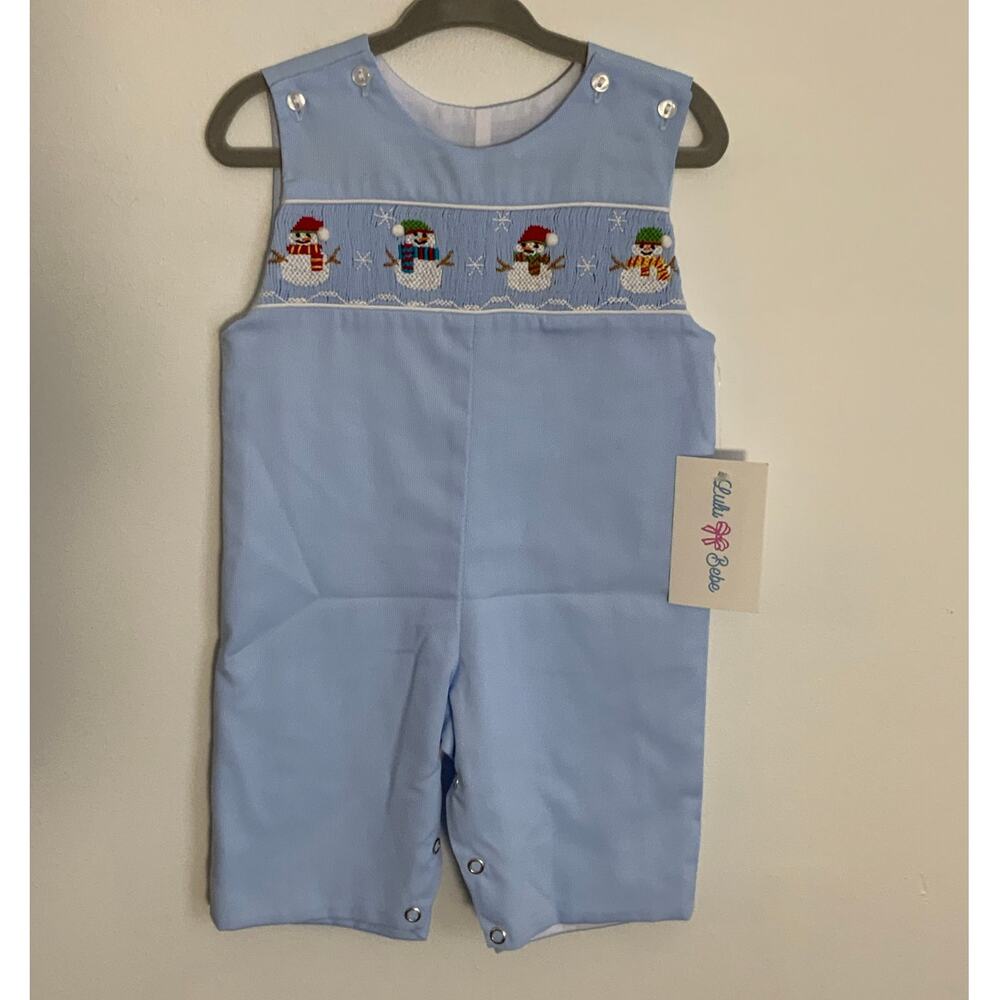 Lulu‎ Bebe Smocked Snowman Longalls NWT size 3 mo